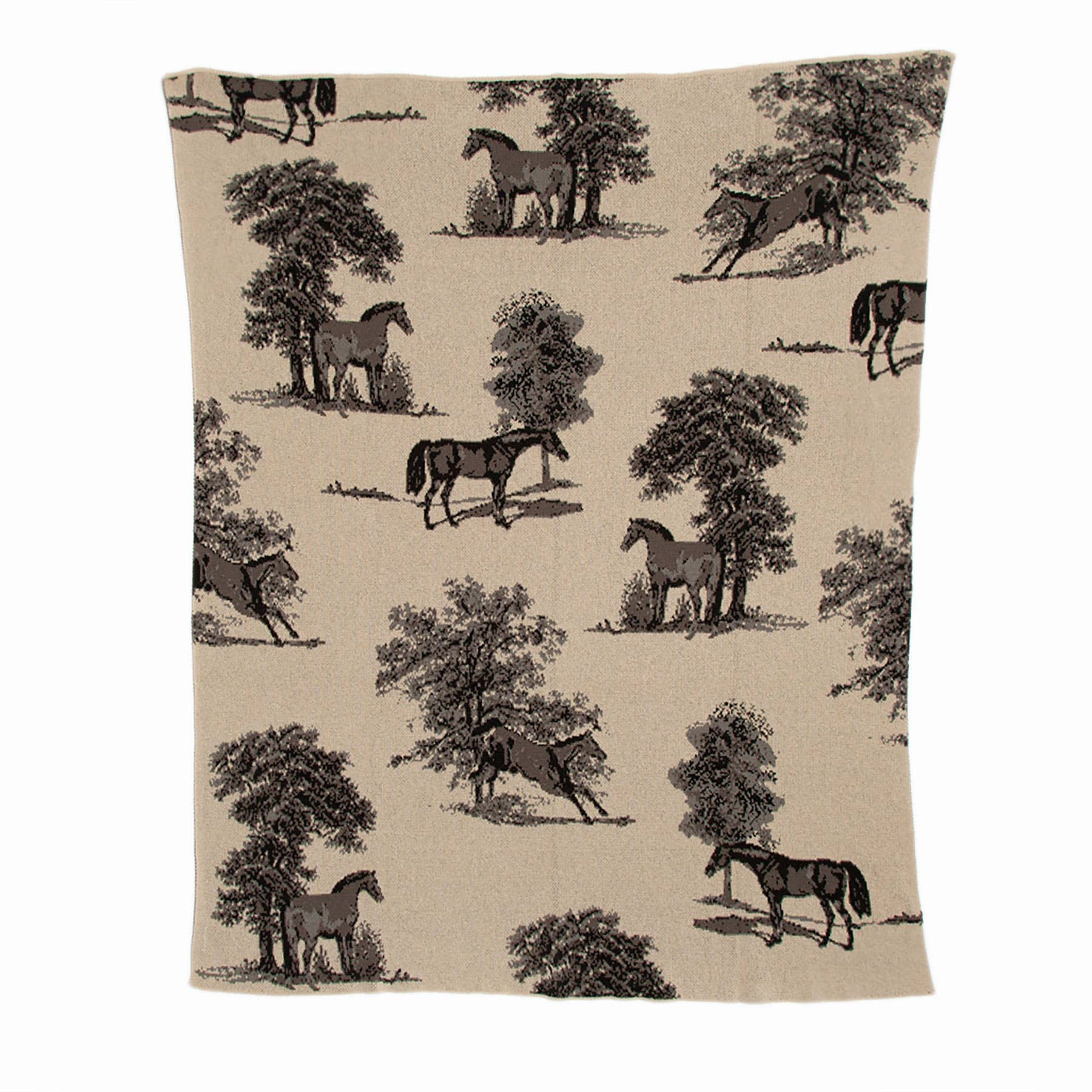 PRE-ORDER: Knit Throw Blanket - Equestrian Toile